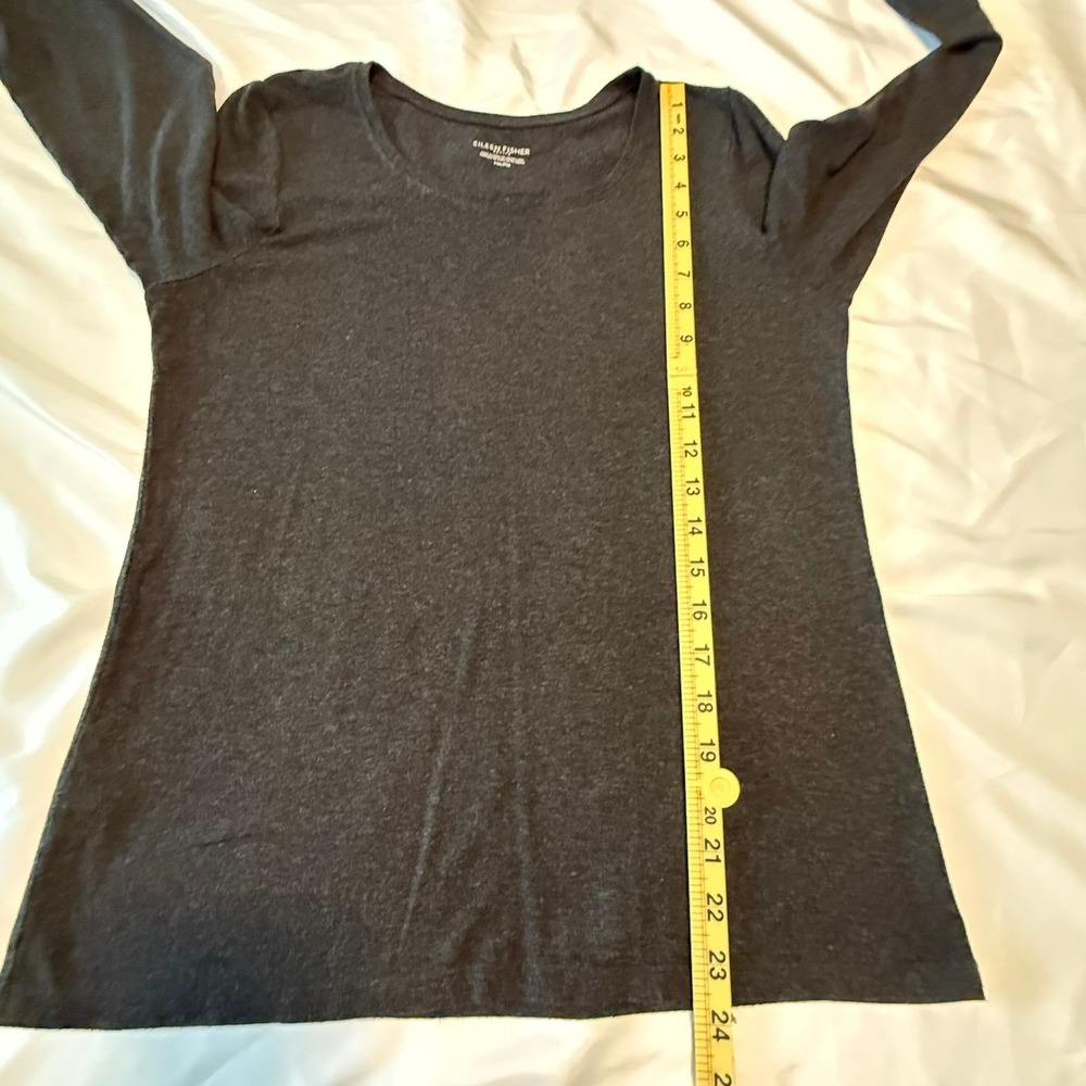 Eileen Fisher Petite Charcoal Black Viscose Jersey Scoop Neck Top PM Long Sleeve - Picture 6 of 8